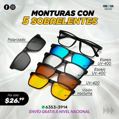 😎✨ GAFAS 5 EN 1 CLIP-ON STYLE 🌞👓 ¡UN SOLO MARCO, CINCO ESTILOS!